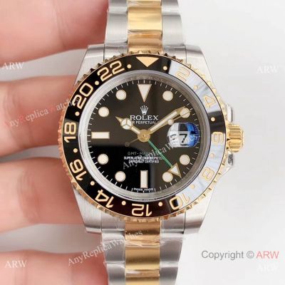  Swiss Grade 1 Rolex GMT-Master II Two Tone Black Face Watch